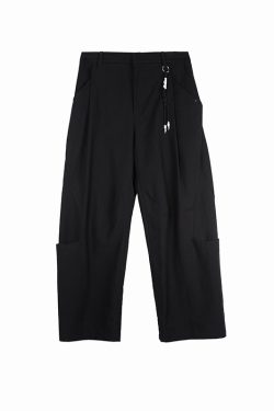 Black 3D Structure Pants with Brown Decorative Lines for a Bold Look - Trendy Y2K Style Fashion Bottoms