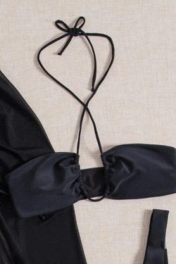 Black Body-Shaping Split Long Skirt Bikini Three-Piece Set for Women - Sexy Small Bust Gathering Swimwear for Hot Spring 90s Style