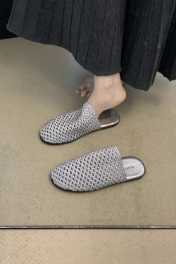 Black Casual Woven Half Slippers for Women - Summer Hollow-Out Sandals Perfect for Skirts, Y2K Style Commuter Footwear