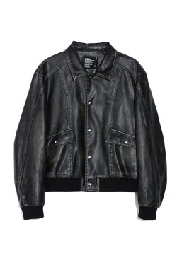 Black Distressed Faux Leather Jacket - Vintage Style, Edgy Fashion, Perfect for Layering, 90s Inspired Outerwear