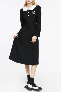 Black Dress for Women - 2025 Spring Autumn French Style Sweet Doll Collar Waist-Cinching Slim Fit Little Black Dress