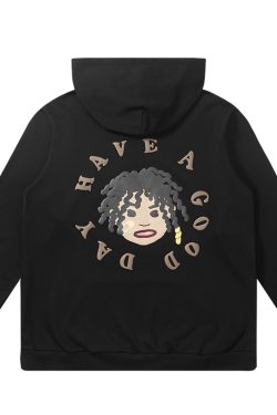 Black Fleece Hoodie with Dreadlocks Design | American Hip-Hop Style, Trendy Streetwear for Urban Fashion Enthusiasts