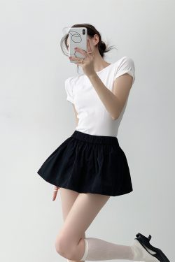 Black Floral A-Line Half Skirt - 2025 Summer Puff Skirt, Anti-Exposure Design, Trendy Korean Style