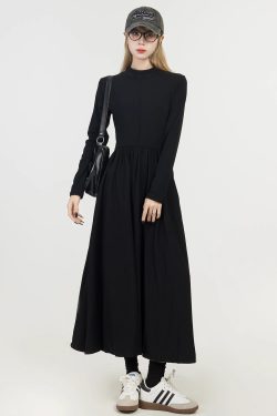Black Hepburn-Style Knitted Dress for Women - Waist-Cinching, Slimming A-Line Dress for Autumn and Winter Fashion