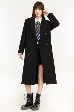 Black Hepburn-Style Wool Coat for Women - Mid-Length, High-End Design for Petite Fashion - 2025 Spring Collection