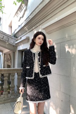 Black Little Chanel-Style Coat for Women, Elegant Socialite Design, 90s Inspired, Designer Quality, New Arrival Fashion Outerwear