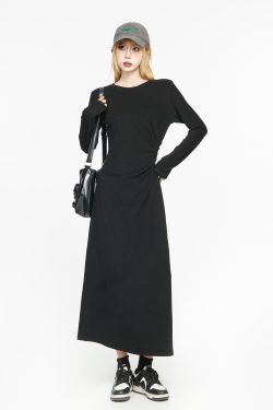 Black Long Sleeve Basic Dress for Women - 2025 Spring High-End Knitted Fitted Jumpsuit Style