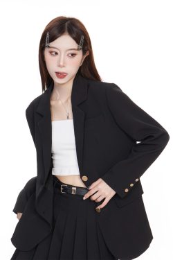 Black Loose-Fitting Blazer for Women - Chic Casual Coat, 2025 Spring Autumn Style, Petite Fit, Niche Design, Elegant Suit Jacket