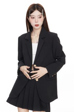 Black Loose-Fitting Blazer for Women - Chic Casual Coat, 2025 Spring Autumn Style, Petite Fit, Niche Design, Elegant Suit Jacket