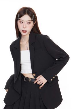 Black Loose-Fitting Blazer for Women - Chic Casual Coat, 2025 Spring Autumn Style, Petite Fit, Niche Design, Elegant Suit Jacket