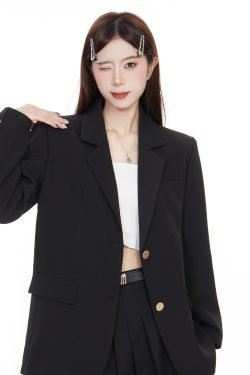Black Loose-Fitting Blazer for Women - Chic Casual Coat, 2025 Spring Autumn Style, Petite Fit, Niche Design, Elegant Suit Jacket