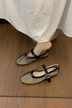 Black Mesh Shallow Mouth Flat Shoes for Women, Low Heel One-Strap Grandma Style for Spring and Autumn, Comfortable Maternity Footwear