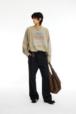 Black Minimalist Logo Straight-Leg Trousers for Men | Stylish Urban Fashion | Versatile Everyday Wear