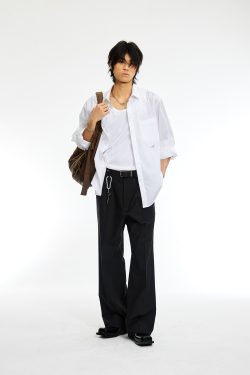 Black Minimalist Logo Straight-Leg Trousers for Men | Stylish Urban Fashion | Versatile Everyday Wear