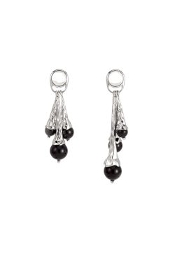 Black Onyx Three-Dimensional Pleated Dress Earrings - European Retro Design, Vintage Style, Old Money Aesthetic