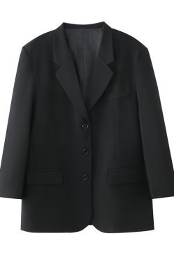 Black Oversized Casual Blazer for Women - Trendy Draped Loose Fit Suit for Spring and Autumn Fashion