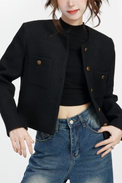 Black Petite Chanel-Style Coat for Women, 2025 Spring Fashion, Elegant Short Coat for Socialites, Trendy Gentle Style