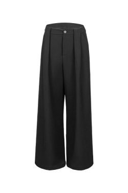 Black Pleated Wide-Leg Suit Pants in Ultra-Thick TR Fabric - Spring/Summer 2024 Fashion, Trendy and Stylish for Effortless Elegance