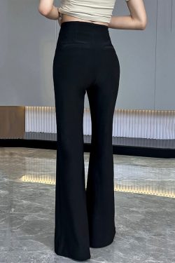 Black Slim-Fit High-Waisted Wide-Leg Flared Pants for Women - Versatile Minimalist Casual Summer Style 2025