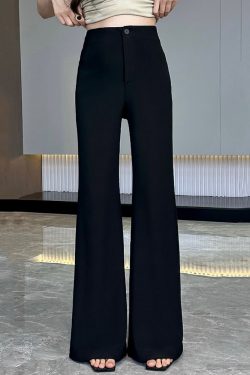Black Slim-Fit High-Waisted Wide-Leg Flared Pants for Women - Versatile Minimalist Casual Summer Style 2025