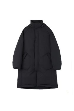 Black Stand Collar Hooded Mid-Length Down Jacket - Stylish Winter Outerwear, Urban Chic, Cozy Fashion for Cold Weather