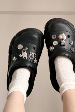 Black Thick-Soled Hole Shoes for Women - Summer 2025 DIY Height-Increasing Non-Slip Slippers - Trendy Outdoor Footwear