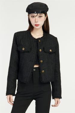 Black Tweed Short Socialite Coat for Women, Chanel-Style, Spring 2025 Fashion, Elegant High-End Outerwear