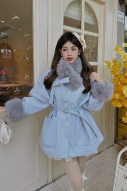 Blue Angel Mid-Length Woolen Cape Coat for Kids - Waist-Defined Design for Autumn and Winter Fashion