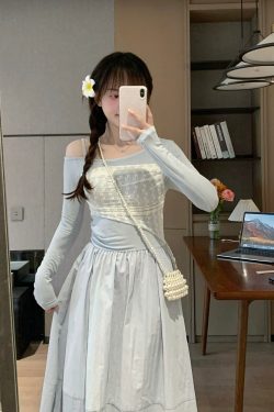 Blue Color-Blocked Asymmetrical Shoulder Dress, Waist-Cinched Slim Fit for Spring/Summer Commuting, Trendy and Stylish Fashion