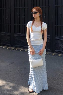 Blue Layered Ruffled Hem Midi Skirt - Spring Summer Bodycon Cake Skirt for Women, Trendy Layered Style, Perfect for 90s Y2K Looks