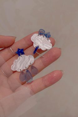 Blue Star Cloud Rain Drop Earrings for Women - Cute Exquisite Quality Ear Accessories, Unique Mosquito Coil Design