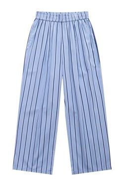 Blue Striped Wide-Leg Pants for Men, Casual Summer Loose Fit BF Style, Versatile Drape Walking Trousers