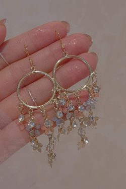 Bohemian Floral Tassel Earrings for Women - Exaggerated Forest-Style Ethnic Accessories, Unique Mosquito Coil Plate Ear Clips