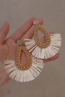 Bohemian Raffia Woven Tassel Earrings for Women - Exaggerated Ethnic Style Island Vacation Accessories