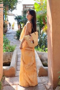 Bohemian Tie-Dye Beaded Faux Two-Piece Camisole Dress with Double-Layer Beach Skirt - Ethereal Long Summer Dress