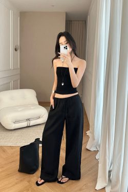 Breathable 100% Linen Narrow Waist Drawstring Casual Pants for Women - Lightweight Summer Style