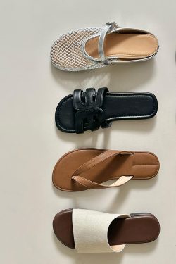 Breathable Woven Sheepskin Sandals for Summer Vacation, Beach Style, Niche Fashion Footwear