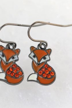 Brown Fox Ear Drop Earrings with Enamel and Sparkling Diamonds - Exquisite Animal Jewelry, Fashionable Accessories for a Chic Look