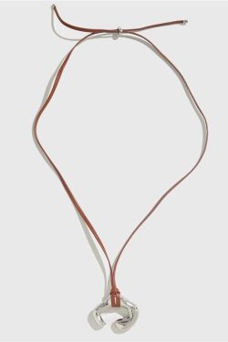 Brown Leather Necklace for Women with Silver Pendant - Light Luxury Autumn Winter Sweater Chain, 2024 Trendy Fashion Accessory