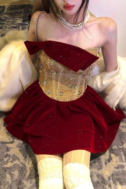 Burgundy Off-the-Shoulder Dress for Women - Autumn Winter, Waist-Cinching, Sexy Puff Skirt, Short Party Dress, Trendy Evening Wear