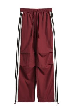 Burgundy Striped Work Pants for Women - Summer Thin Trendy Street Dance Pants, Jazz Dance Sports Trousers, Y2K Style