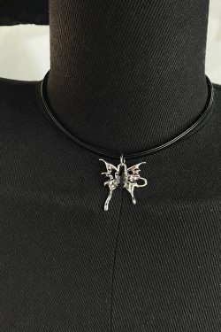 Butterfly Pendant Black Leather Choker Necklace for Women - Light Luxury High-End Clavicle Chain Accessory, Trendy Fashion Statement