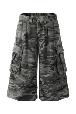 Camouflage Loose Cargo Shorts for Men - Outdoor Mountain Series, Summer Three-Quarter Pants with Multiple Pockets, Casual Hiking Wear
