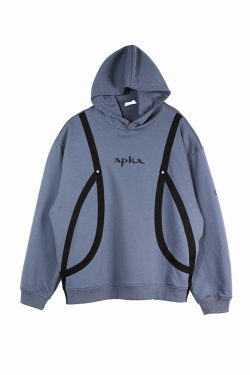 Carbon Gray and Brown Red Strap Structure Hoodie - Stylish Casual Wear with Unique Design, Perfect for Streetwear and Y2K Fashion