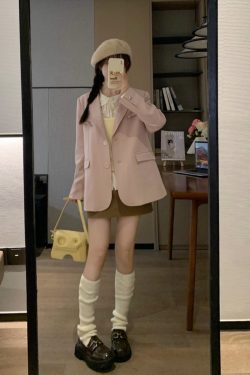 Casual Loose-Fit Mid-Length Pink Blazer for Women - Spring 2023 Slimming Silhouette Fashion Outerwear