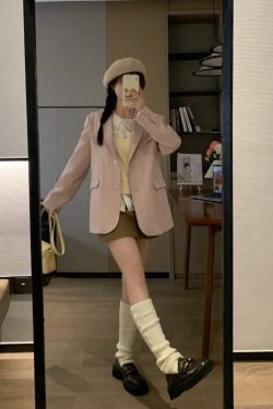 Casual Loose-Fit Mid-Length Pink Blazer for Women - Spring 2023 Slimming Silhouette Fashion Outerwear