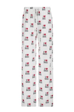Casual Love Heart Print Wide-Leg Pants for Women - Elastic Waist & Drawstring, European and American Style, Cozy Home Wear