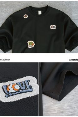 Casual Minimalist Patch Embroidery Short Sleeve T-Shirt for Men - Summer Trendy Round Neck Tee in Hong Kong Style