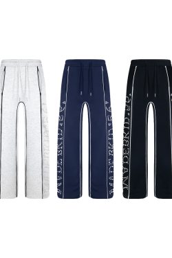 Casual Wide-Leg Straight Pants for Men and Women, Hip-Hop Trendy Design with Side Pearl Detail, Y2K Inspired Fashion.