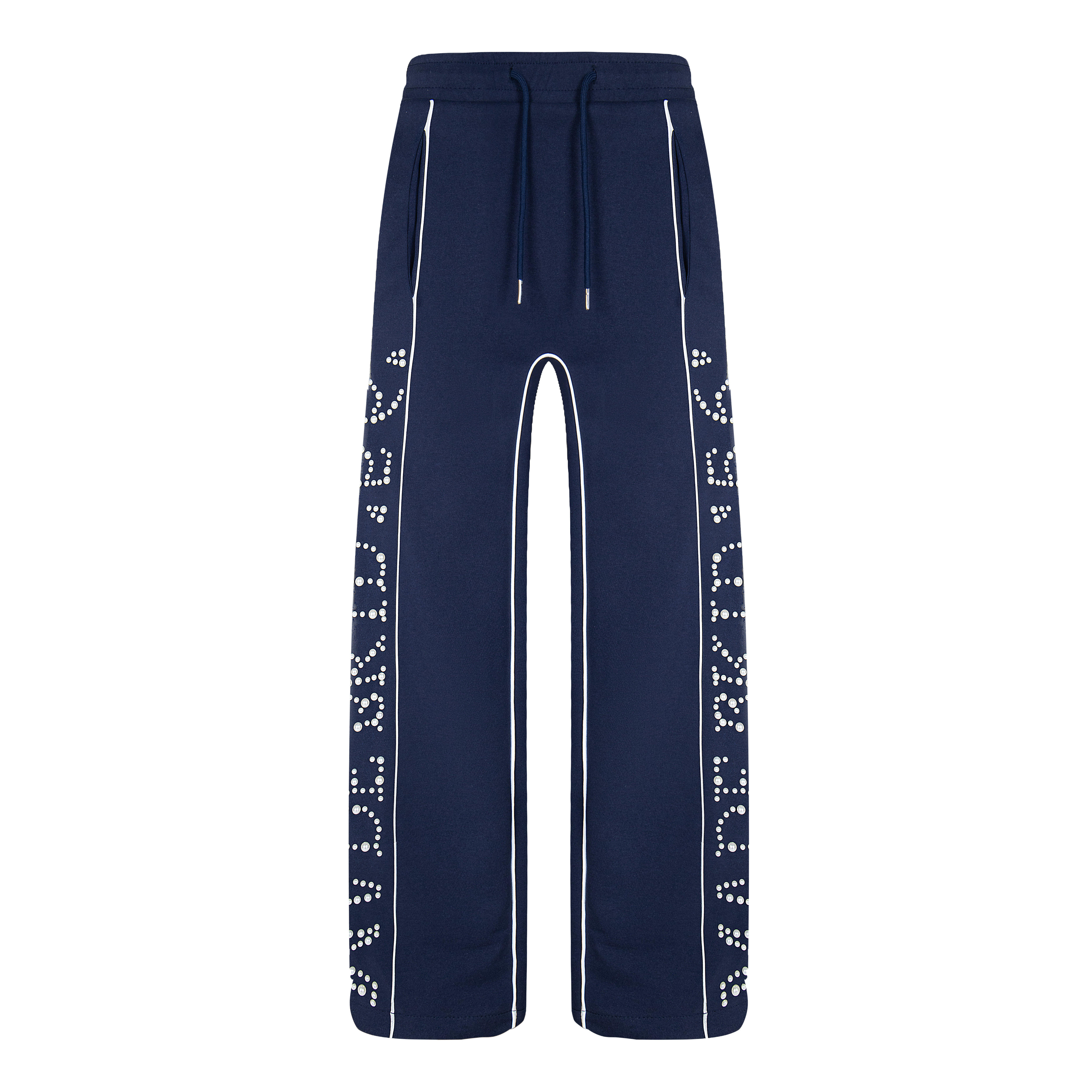 Casual Wide-Leg Straight Pants for Men and Women, Hip-Hop Trendy Design with Side Pearl Detail, Y2K Inspired Fashion.